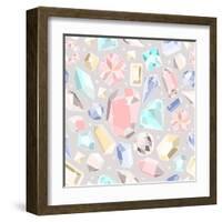 Seamless Pastel Diamonds Pattern. Background With Colorful Gemstones-cherry blossom girl-Framed Art Print