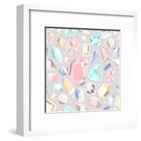 Seamless Pastel Diamonds Pattern. Background With Colorful Gemstones-cherry blossom girl-Framed Art Print