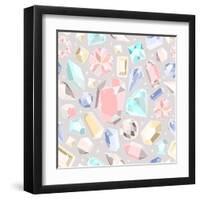 Seamless Pastel Diamonds Pattern. Background With Colorful Gemstones-cherry blossom girl-Framed Art Print