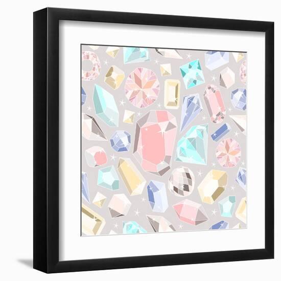 Seamless Pastel Diamonds Pattern. Background With Colorful Gemstones-cherry blossom girl-Framed Art Print