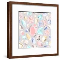 Seamless Pastel Diamonds Pattern. Background With Colorful Gemstones-cherry blossom girl-Framed Art Print