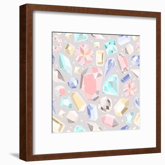 Seamless Pastel Diamonds Pattern. Background With Colorful Gemstones-cherry blossom girl-Framed Art Print