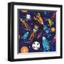 Seamless Pattern Cartoon Children Astronauts-DarkInk-Framed Art Print