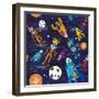 Seamless Pattern Cartoon Children Astronauts-DarkInk-Framed Art Print