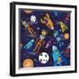 Seamless Pattern Cartoon Children Astronauts-DarkInk-Framed Art Print