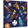 Seamless Pattern Cartoon Children Astronauts-DarkInk-Mounted Art Print