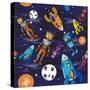 Seamless Pattern Cartoon Children Astronauts-DarkInk-Stretched Canvas