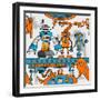 Seamless Pattern Cartoon Robots on the Assembly Line-DarkInk-Framed Art Print