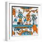 Seamless Pattern Cartoon Robots on the Assembly Line-DarkInk-Framed Art Print