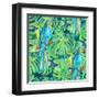 Seamless Pattern Element of Two Ara Parrots and Leaves of Monstera-NadiiaZ-Framed Art Print