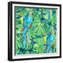 Seamless Pattern Element of Two Ara Parrots and Leaves of Monstera-NadiiaZ-Framed Premium Giclee Print