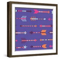 Seamless Pattern in Boho Style with Arrows. Abstract Tribal Texture with Geometric Arrows.-Iliveinoctober-Framed Art Print