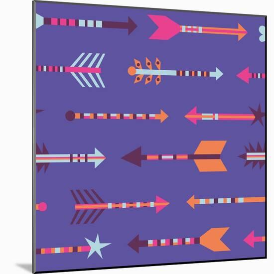 Seamless Pattern in Boho Style with Arrows. Abstract Tribal Texture with Geometric Arrows.-Iliveinoctober-Mounted Art Print