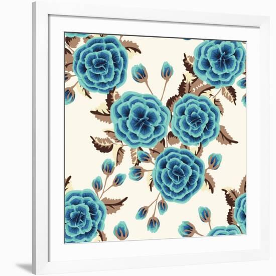 Seamless Pattern in Small Cute Flowers of Antique Roses. Rustic Chic Millefleurs. Floral Background-Eva Marina-Framed Art Print