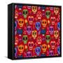 Seamless Pattern-Mexican Day of the Dead. Cute Skulls and Flowers in a Colorful Style.-Ovocheva-Framed Stretched Canvas