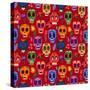 Seamless Pattern-Mexican Day of the Dead. Cute Skulls and Flowers in a Colorful Style.-Ovocheva-Stretched Canvas