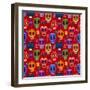 Seamless Pattern-Mexican Day of the Dead. Cute Skulls and Flowers in a Colorful Style.-Ovocheva-Framed Art Print