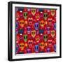 Seamless Pattern-Mexican Day of the Dead. Cute Skulls and Flowers in a Colorful Style.-Ovocheva-Framed Art Print