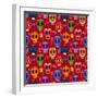 Seamless Pattern-Mexican Day of the Dead. Cute Skulls and Flowers in a Colorful Style.-Ovocheva-Framed Art Print