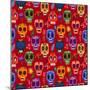 Seamless Pattern-Mexican Day of the Dead. Cute Skulls and Flowers in a Colorful Style.-Ovocheva-Mounted Art Print