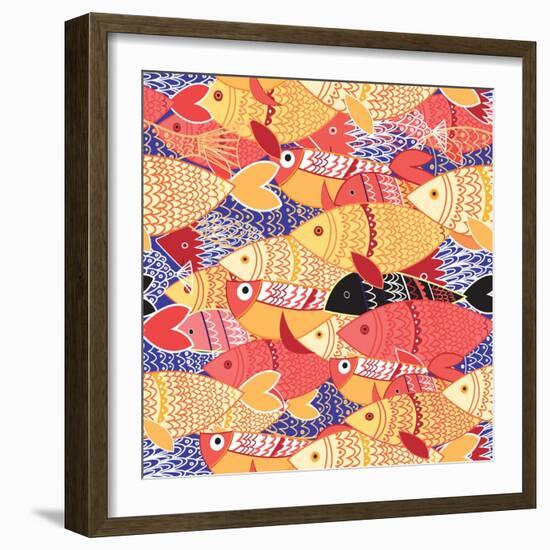 Seamless Pattern of Bright Fish-Tatiana Korchemkina-Framed Art Print