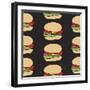 Seamless Pattern of Fast Food Cartoon Burger-ircy-Framed Art Print