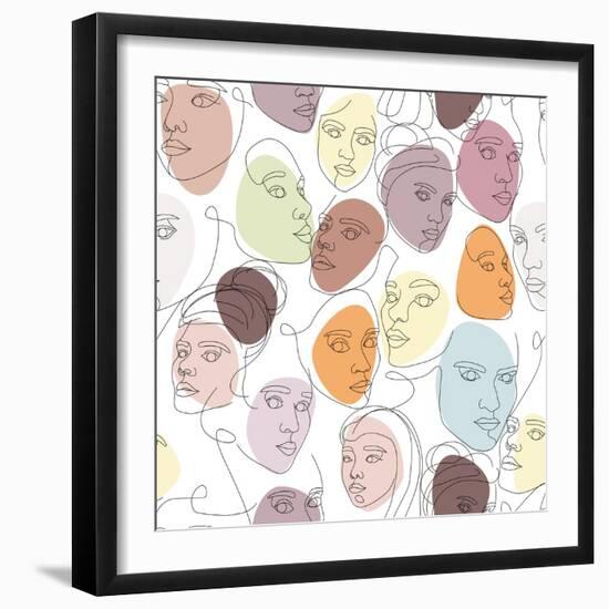 Seamless Pattern of Female Faces Drawn with Continuous Line-31moonlight31-Framed Photographic Print