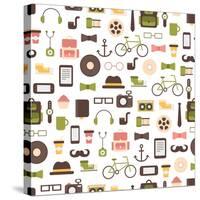 Seamless Pattern of Hipster Vector Colorful Style Elements and Icons Set for Retro Design. Infograp-Krolja-Stretched Canvas