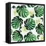 Seamless Pattern of Leaves Monstera and Exotic Flowers-artant-Framed Stretched Canvas