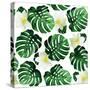 Seamless Pattern of Leaves Monstera and Exotic Flowers-artant-Stretched Canvas