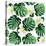 Seamless Pattern of Leaves Monstera and Exotic Flowers-artant-Stretched Canvas