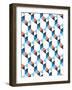 Seamless Pattern of White, Dark Blue, Red Triangles on a White Background-Little_cuckoo-Framed Art Print