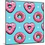 Seamless Pattern. Pink Heart Donuts on a Blue Background. Textile Composition, Hand Drawn Style Pri-null-Mounted Art Print