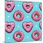 Seamless Pattern. Pink Heart Donuts on a Blue Background. Textile Composition, Hand Drawn Style Pri-null-Mounted Art Print