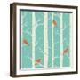 Seamless Pattern with Birches and Birds in Winter.-Iveta Angelova-Framed Art Print