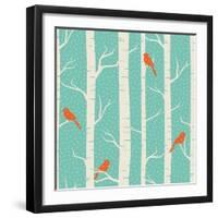 Seamless Pattern with Birches and Birds in Winter.-Iveta Angelova-Framed Art Print