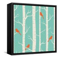 Seamless Pattern with Birches and Birds in Winter.-Iveta Angelova-Framed Stretched Canvas