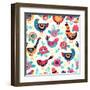 Seamless Pattern with Birds and Flowers. Freehand Drawing-xenia_ok-Framed Art Print