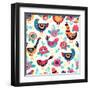 Seamless Pattern with Birds and Flowers. Freehand Drawing-xenia_ok-Framed Art Print