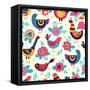 Seamless Pattern with Birds and Flowers. Freehand Drawing-xenia_ok-Framed Stretched Canvas