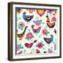 Seamless Pattern with Birds and Flowers. Freehand Drawing-xenia_ok-Framed Art Print