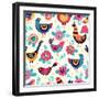 Seamless Pattern with Birds and Flowers. Freehand Drawing-xenia_ok-Framed Art Print