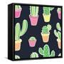 Seamless Pattern with Cactus. Pattern of Cactus. Cacti in Pots. Vector Background. Cute Cartoon Cac-Asya Bikmaeva-Framed Stretched Canvas