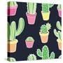 Seamless Pattern with Cactus. Pattern of Cactus. Cacti in Pots. Vector Background. Cute Cartoon Cac-Asya Bikmaeva-Stretched Canvas