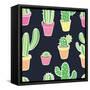 Seamless Pattern with Cactus. Pattern of Cactus. Cacti in Pots. Vector Background. Cute Cartoon Cac-Asya Bikmaeva-Framed Stretched Canvas