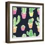 Seamless Pattern with Cactus. Pattern of Cactus. Cacti in Pots. Vector Background. Cute Cartoon Cac-Asya Bikmaeva-Framed Art Print