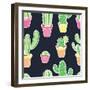 Seamless Pattern with Cactus. Pattern of Cactus. Cacti in Pots. Vector Background. Cute Cartoon Cac-Asya Bikmaeva-Framed Art Print