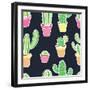 Seamless Pattern with Cactus. Pattern of Cactus. Cacti in Pots. Vector Background. Cute Cartoon Cac-Asya Bikmaeva-Framed Art Print