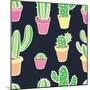 Seamless Pattern with Cactus. Pattern of Cactus. Cacti in Pots. Vector Background. Cute Cartoon Cac-Asya Bikmaeva-Mounted Art Print