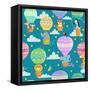 Seamless Pattern with Colorful Hot Air Balloons and Animals. Vector Illustration.-oreshcka-Framed Stretched Canvas